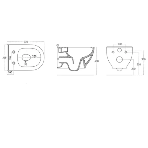 WC, Sapho Brilla Rimless fali wc 35,5x53cm, matt fekete 100614-110