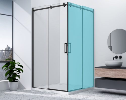 Zuhanyajtó, Sapho Gelco Dragon tolóajtó matt fekete/transzparent 100 cm GD4210B