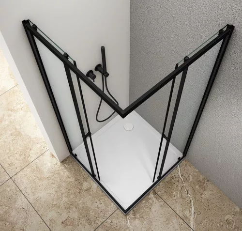 Zuhanykabin, Aqualine Agga Black zuhanykabin 80x80 matt fekete/transzparent BLF808