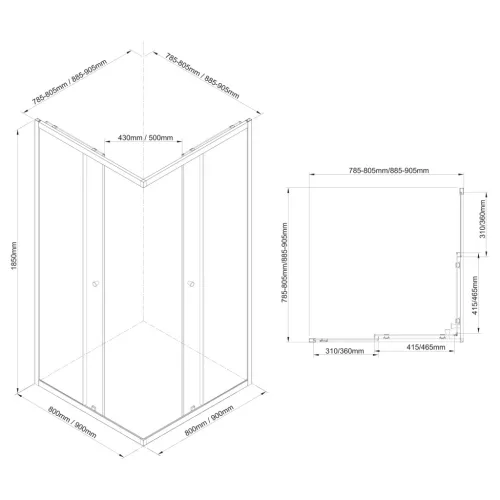 Zuhanykabin, Aqualine Agga Black zuhanykabin 90x90 matt fekete/transzparent BLF909