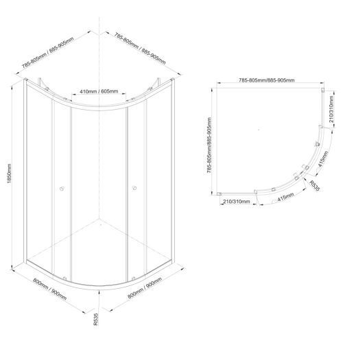 Zuhanykabin, Aqualine Arleta Black íves zuhanykabin 90x90 matt fekete/transzparent BLS900