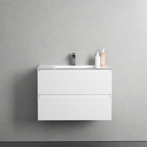 Alsó szekrény, Sanotechnik Cube 70 függesztett bútorszett, üvegmosdóval, fehér 08333