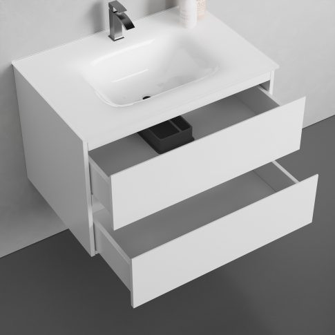 Alsó szekrény, Sanotechnik Cube 70 függesztett bútorszett, üvegmosdóval, fehér 08333