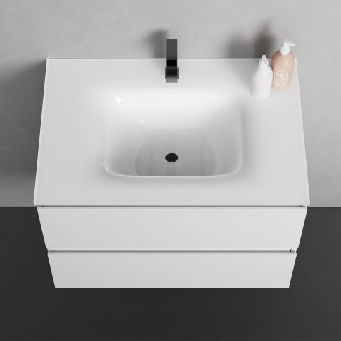 Alsó szekrény, Sanotechnik Cube 70 függesztett bútorszett, üvegmosdóval, fehér 08333