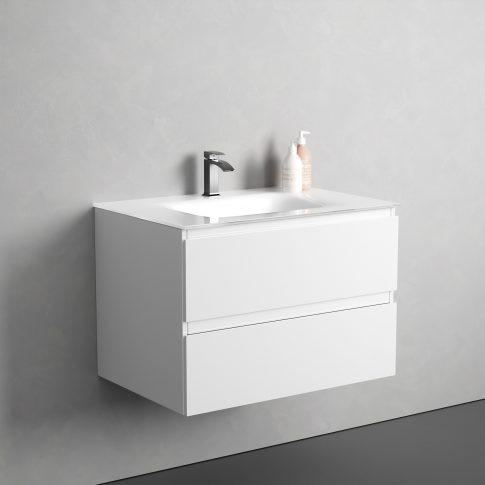 Alsó szekrény, Sanotechnik Cube 70 függesztett bútorszett, üvegmosdóval, fehér 08333