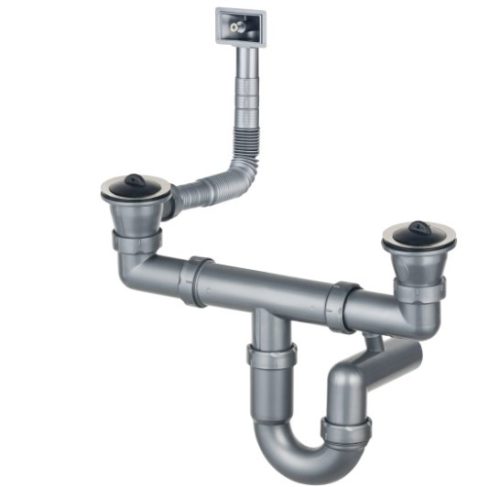 Mosogató szifon, Deante szifon acél mosogatókhoz, 2 medencés, leeresztő 2" ZXY_9922