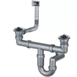   Mosogató szifon, Deante szifon teletetős, acél mosogatókhoz, 2 medencés, leeresztő 2" ZXY_9924