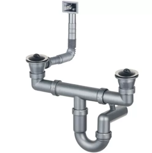 Mosogató szifon, Deante szifon teletetős, acél mosogatókhoz, 2 medencés, leeresztő 2" ZXY_9924