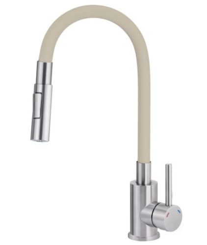 Mosogató csaptelep, Deante Luno rugalmas kifolyó,2 áramlási típus,bézs,szálcsiszolt acél BOC_5740