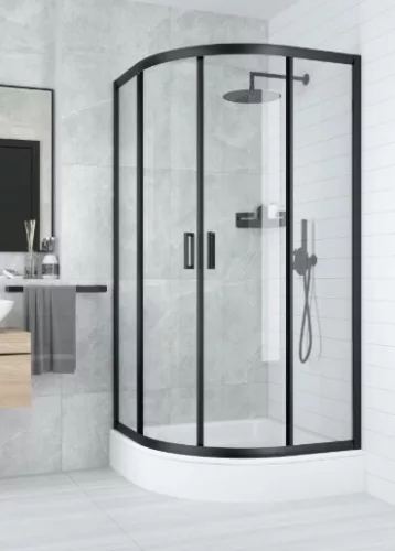 Zuhanykabin, Deante Funkia íves zuhanykabin 90x90x185 fekete/átlátszó üveg KYP_N51K