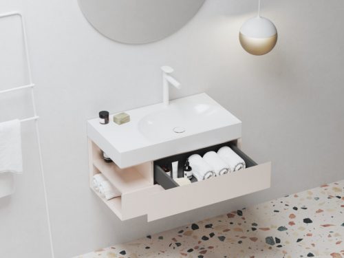 Alsó szekrény, Ravak SD Lite 80 fürdőszobai szekrény, alabaster pink, balos X000001878