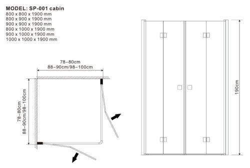 Zuhanyajtó, Aqualife SP-001 matt üveg, 90x190