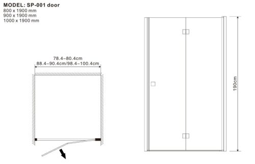 Zuhanyajtó, Aqualife SP-001 matt üveg, 90x190