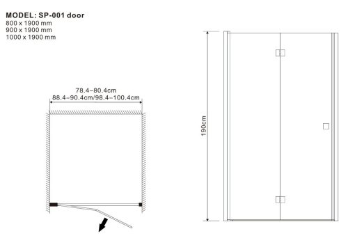 Zuhanyajtó, Aqualife SP-001 matt üveg, 90x190