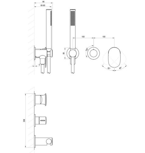 Falba süllyesztett csaptelep,Ravak Spring SG 065.20BLM.O2.+S 2utas,testtel,zuhanyszettel X070553