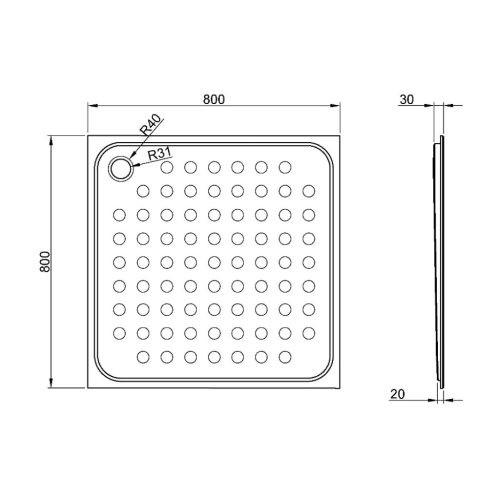Zuhanytálca, Sapho Nofer zuhanytálca matt rozsdamentes acél 80x80x3 13052.80.S