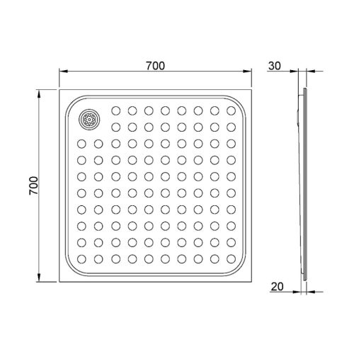 Zuhanytálca, Sapho Nofer zuhanytálca matt rozsdamentes acél 70x70x3 13052.70.S