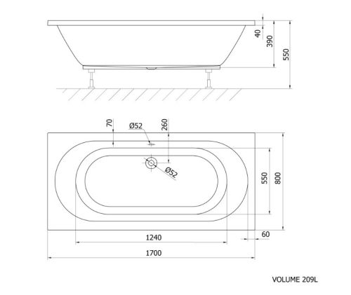 Kád, Aqualine Jizera kád 170x80 cm G1780