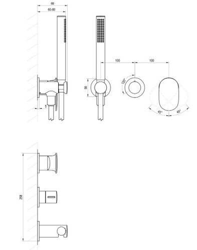 Falba süllyesztett csaptelep,Ravak Spring SG 065.00CR.O2.+S,kétutas,testtel,zuhanyszettel X070534