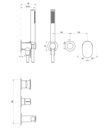 Falba süllyesztett csaptelep,Ravak Spring SG 065.10WHM.O2.+S kétutas,testtel,zuhanyszett X070575