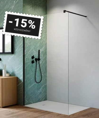 Walk-in, H2O walk-in zuhanyfal fekete profillal 70 cm