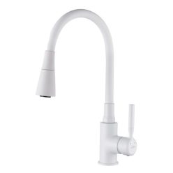   Mosogató csaptelep, Invena Hula Plus álló, flexibilis kifolyócsővel, fehér BZ-85-P02-L