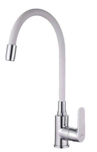 Mosogató csaptelep, Invena Joga álló, flexibilis kifolyócsővel, fehér-króm BZ-32-L02-C