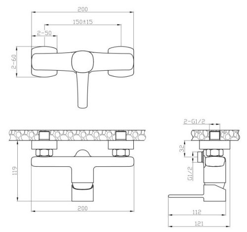 Zuhany csaptelep, Invena Kalitea zuhanyszett nélkül, fekete BN-72-004-V