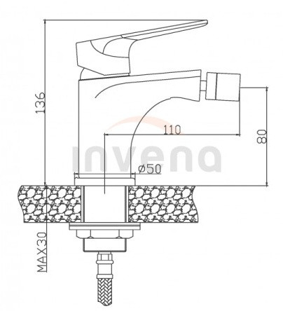 Bidé csaptelep, Invena Dokos bidé csaptelep, króm BB-19-001-V