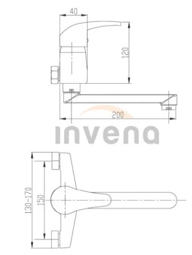 Mosogató csaptelep, Invena Ava New mosogató csaptelep, fali, króm BC-06-001-B