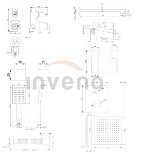 Falba süllyesztett csaptelep, Invena Siros falsík alatti zuhanyrendszer szett, króm BS-90-0K2-A