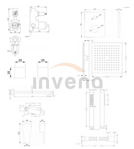 Falba süllyesztett csaptelep, Invena Verso falsík alatti zuhanyrendszer szett, króm BS-82-K02-A