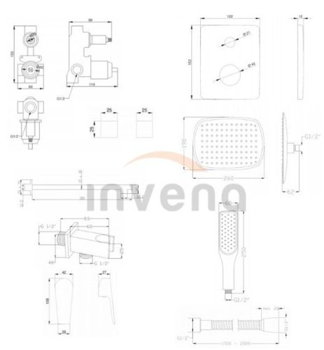Falba süllyesztett csaptelep,Invena Dokos zuhanyrendszer szett,fehér-króm BS-19-BK2-A