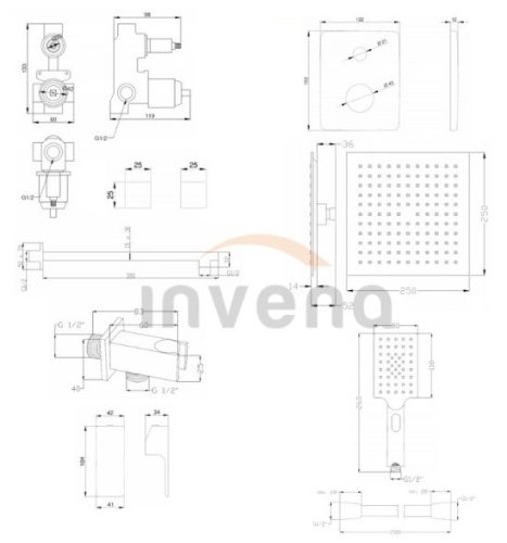 Falba süllyesztett csaptelep, Invena NYKS falsík alatti zuhanyrendszer szett, króm BS-28-0K2-A