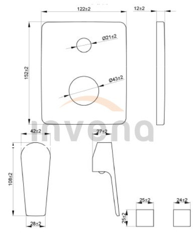 Falba süllyesztett csaptelep, Invena Dokos kétfunkciós csaptelep, króm BP-19-BK2-A