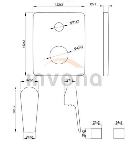 Falba süllyesztett csaptelep, Invena Dokos kétfunkciós csaptelep, króm BP-19-CK2-A