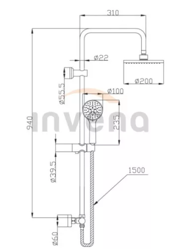 Zuhanyszett, Invena Esla termosztatikus csapteleppel, króm AU-94-D01-C