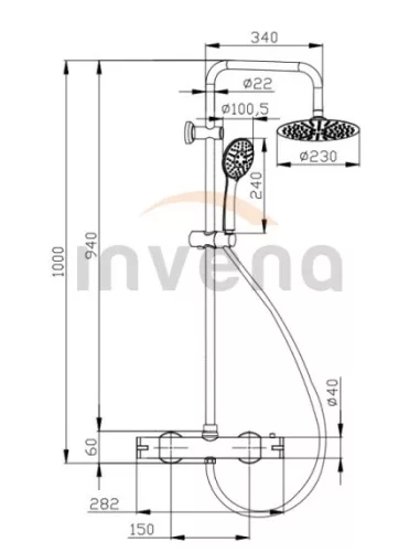 Zuhanyszett, Invena Dokos termosztatikus csapteleppel, króm AU-84-001-X