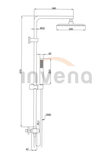 Zuhanyszett, Invena Svart termosztatikus csapteleppel, króm AU-85-001-X