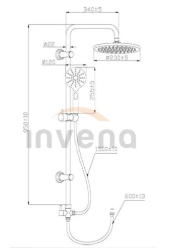 Zuhanyszett, Invena Black zuhanyszett csaptelep nélkül, fekete AU-03-D04-C