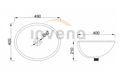 Mosdó, Invena Pandora pultba építhető mosdókagyló, fehér, 49 cm CE-26-001-W