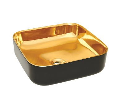 Mosdó, Invena Malaga mosdókagyló, szögletes, fényes, fekete-arany 39 cm CE-39-027-C