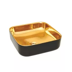   Mosdó, Invena Malaga mosdókagyló, kerek, fényes, fekete-arany 42 cm CE-38-027-C