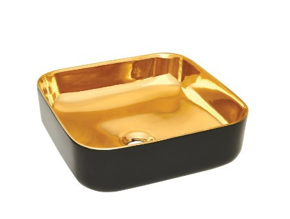 Mosdó, Invena Malaga mosdókagyló, kerek, fényes, fekete-arany 42 cm CE-38-027-C