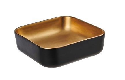Mosdó, Invena Malaga mosdókagyló, szögletes, fekete-arany, 39 cm CE-39-017-C