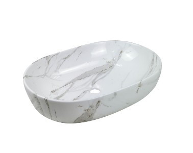 Mosdó, Invena Korfu mosdókagyló, ovális, márvány hatású, fehér, fényes, 60 cm CE-34-701-C