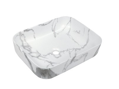 Mosdó, Invena Florina szögletes, márvány hatású, fehér, fényes, 51 cm CE-40-706-C