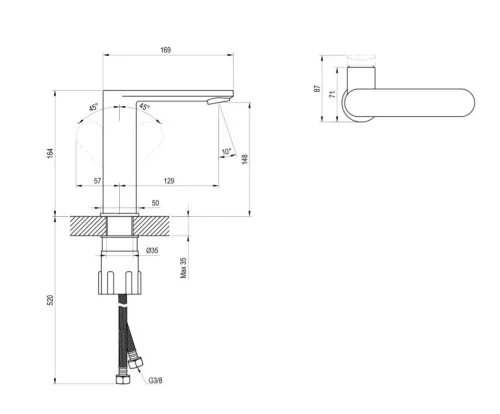 Mosdó csaptelep, Ravak Chrome II leeresztő nélkül 165 mm, fekete CR II 014.22BL X070590