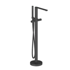   Kádtöltő csaptelep, Ravak Chrome II padlón álló csaptelep zuhanyszettel, fekete X070468