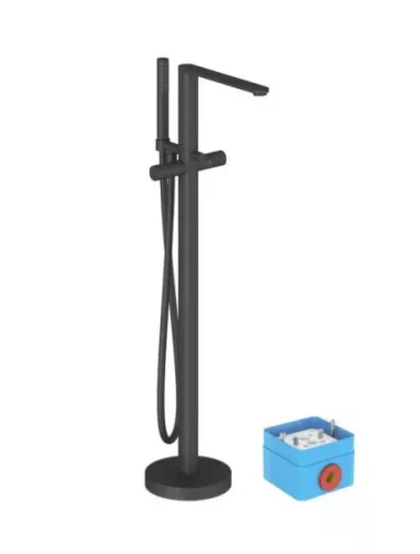 Kádtöltő csaptelep, Ravak Chrome II padlón álló csaptelep zuhanyszettel, fekete X070468